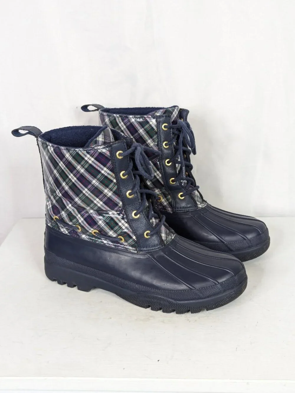 Sperry Gosling Plaid Tartan Waterproof Fleece Lined Winter Duck Boots Size 9